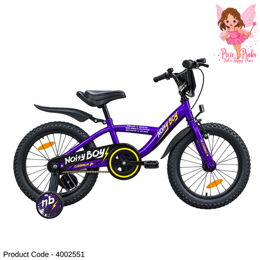 Lumala Noisy Boy 20-Inch Kids Bicycle – Purple Steel Frame Bike with Training Wheels, Dual Drum Brakes & Full Chain Cover