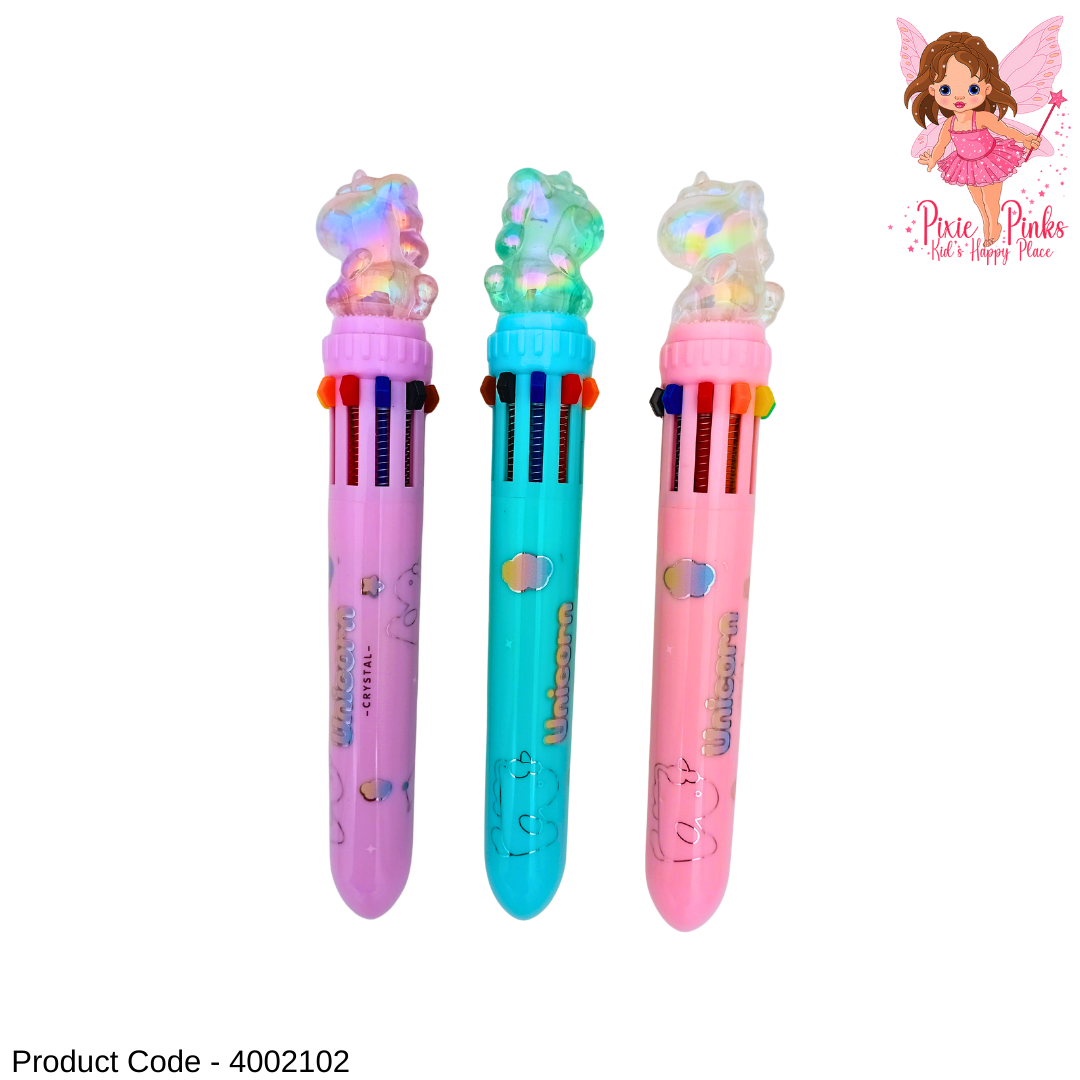 10 Colour Big Crystal Unicorn Pen | Large Multi-Colour Cute Pen for Kids & Gifts