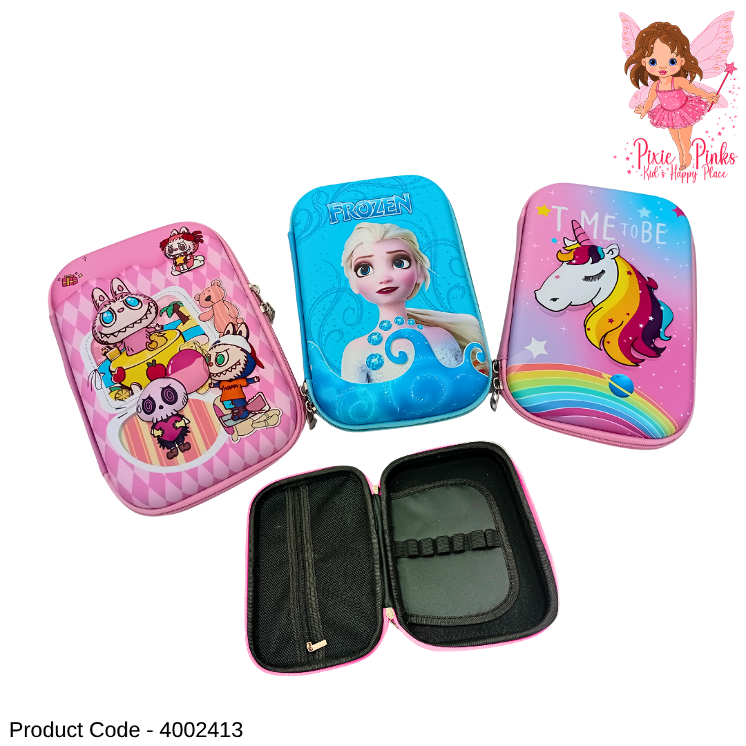 Large Embossed Girls Pencil Case – Hard Shell School Stationery Organizer with Spacious Compartments for Kids