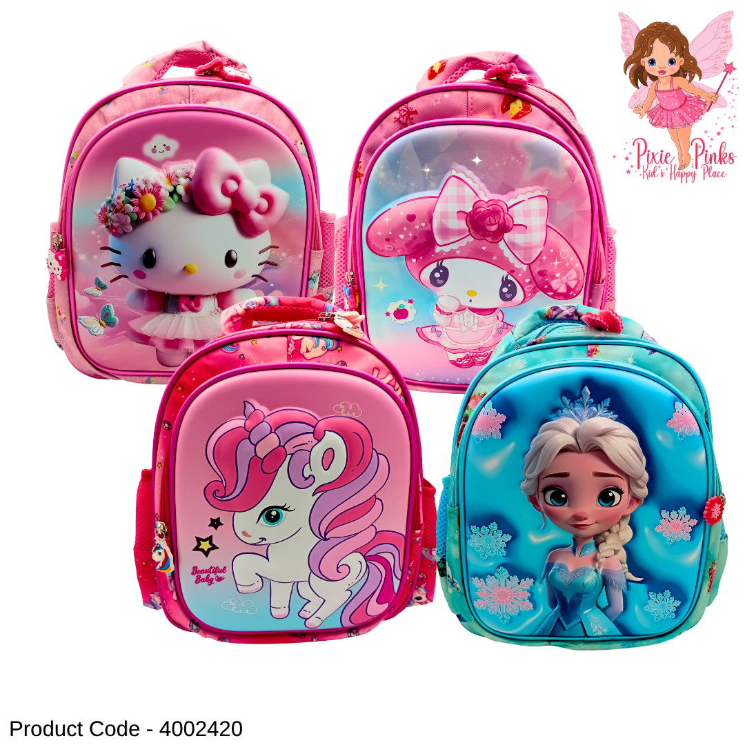Dreamy Girls Embossed Nursery Backpack – Cute Toddler School Bag with 2 Compartments & Side Pockets | Lightweight Preschool Backpack for Girls