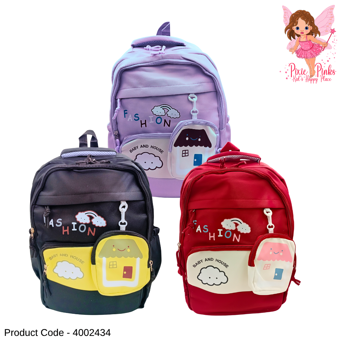 Baby House Kids School Backpack for Grade 2+ – Premium 4 Compartment Backpack with Side Pouch & Bottle Pocket
