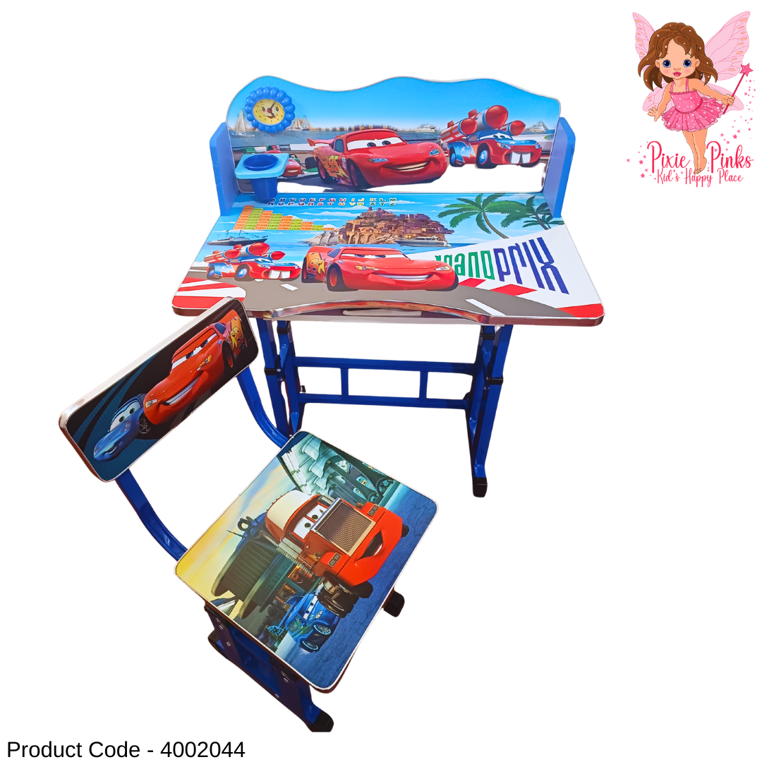 Adjustable Kids Study Table and Chair Set for Boys | Study Desk with Book Rack, Pencil Holder & Clock (Ages 11 & Under)