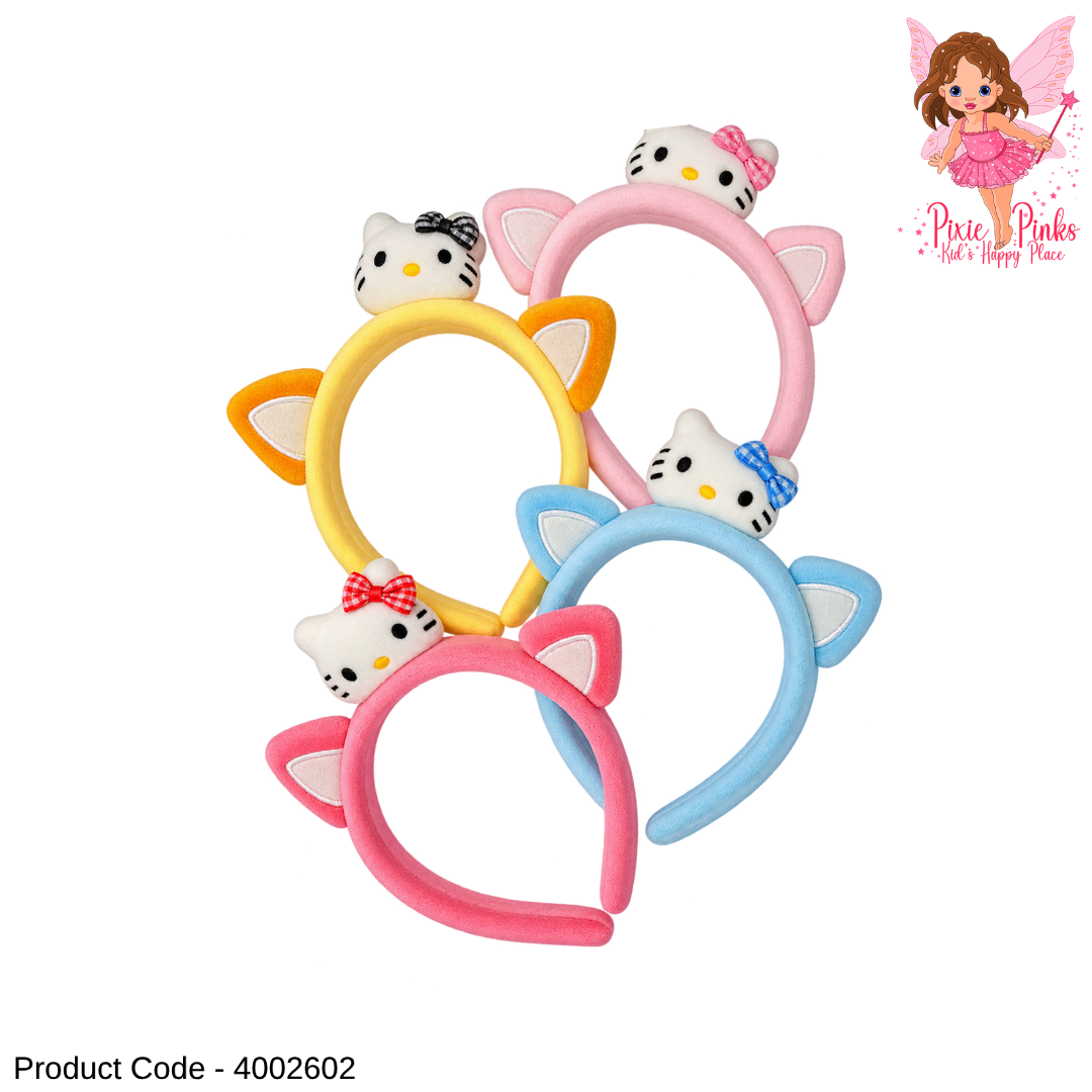 1Pc Hello Kitty Plush Headband with Cute Cat Ears for Girls – Soft Kawaii Hair Band in 4 Colours