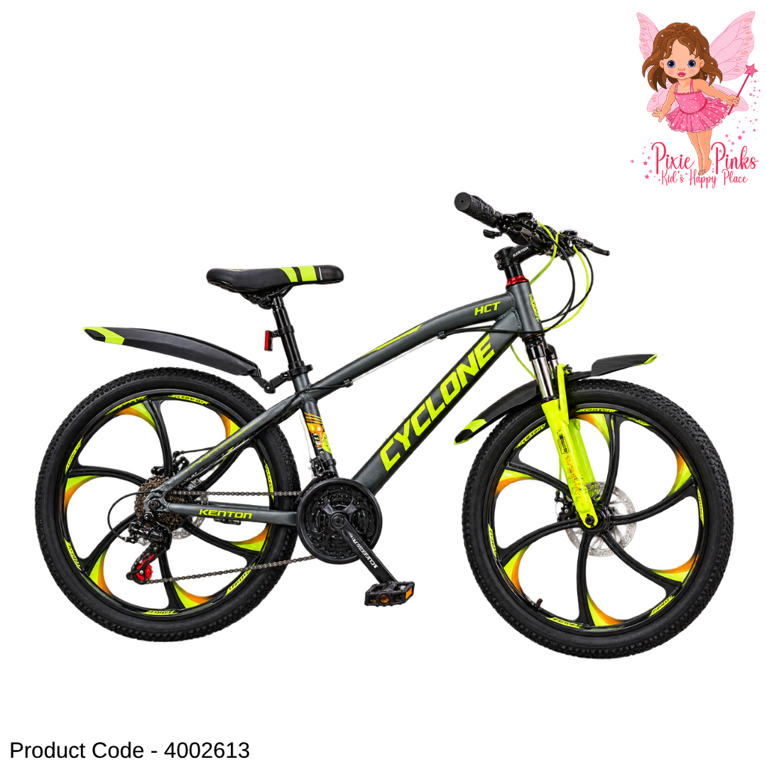 Cyclone 26-Inch Mountain Bicycle – Yellow & Black MTB with 21-Speed Gears, Dual Disc Brakes, Front Suspension & Special Alloy Rims