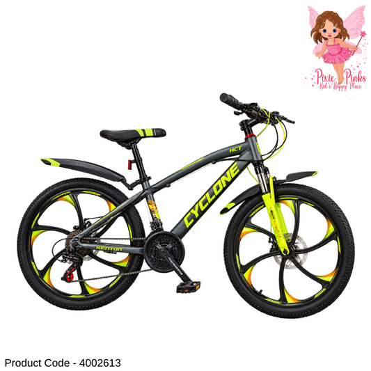 Cyclone 26-Inch Mountain Bicycle – Yellow & Black MTB with 21-Speed Gears, Dual Disc Brakes, Front Suspension & Special Alloy Rims