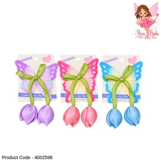 1Pc Elegant Butterfly Floral Hair Pin for Girls – Colourful Butterfly & Tulip Hair Accessory