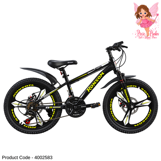 Ronson Black MTB 20-Inch 21-Speed Mountain Bicycle – Front Suspension, Dual Disc Brakes & Alloy Rims