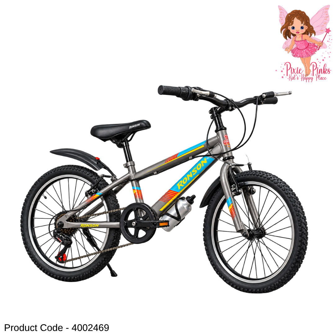 Ronson Black MTB 20 Inch 7-Speed Kids Bicycle – Alloy Double Wall Rims & Water Bottle