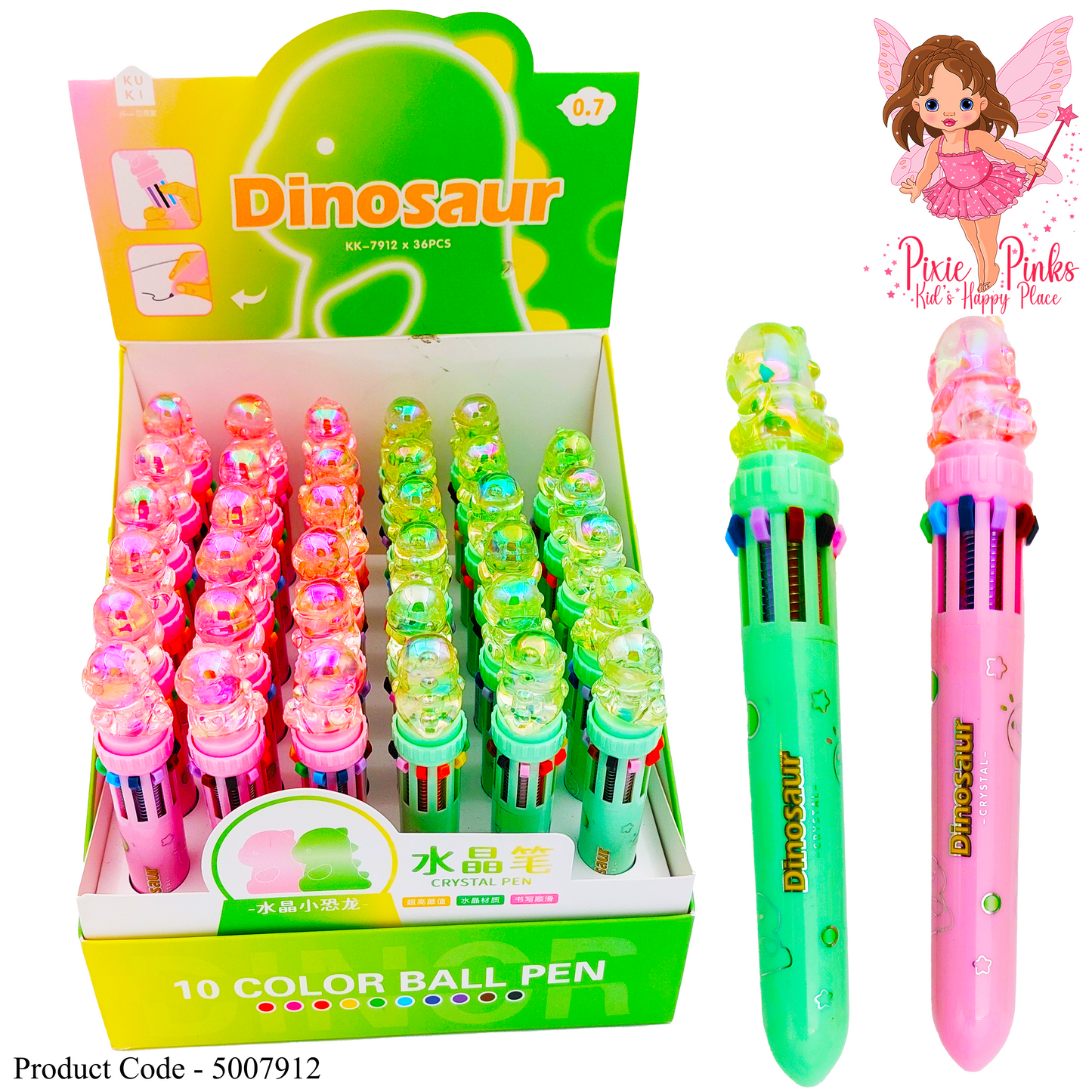 Crystal Dinosaur 10 Color Handwriting Pen