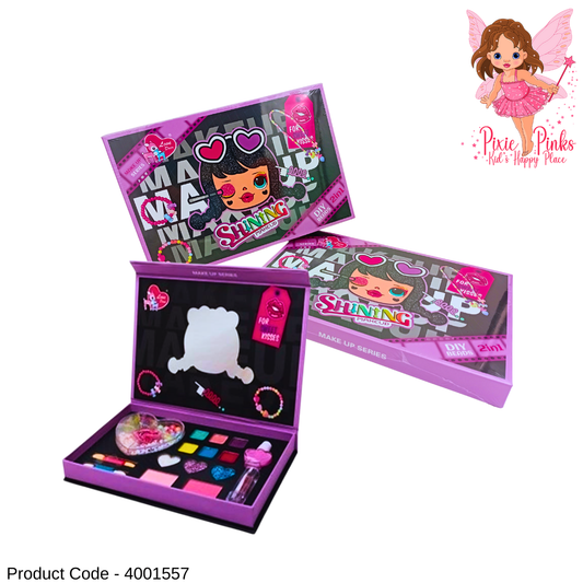 PixiePinks 2-in-1 Kids Makeup & DIY Beads Set – Shining Makeup Series Beauty & Jewelry Kit for Girls