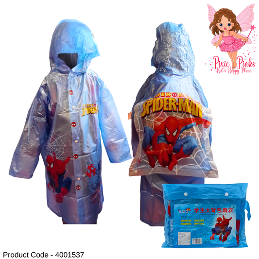 PixiePinks Spider-Man Kids Raincoat – Waterproof Backpack Cover Design, Lightweight & Durable