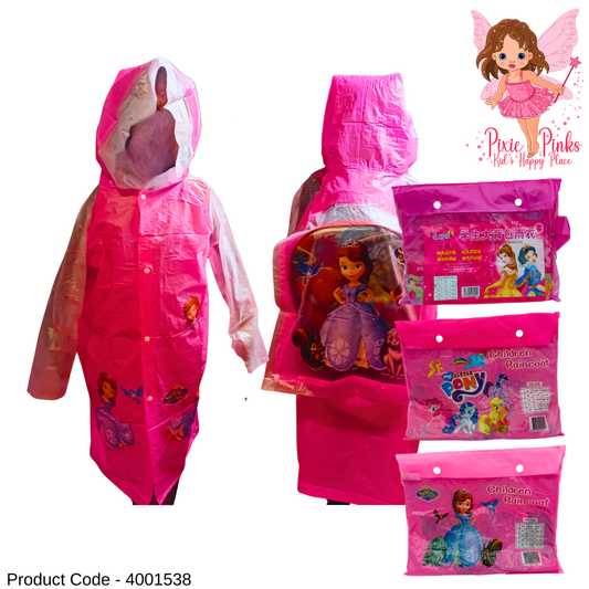 PixiePinks Princess Kids Raincoat – Pink Color, Waterproof, Backpack-Friendly Design