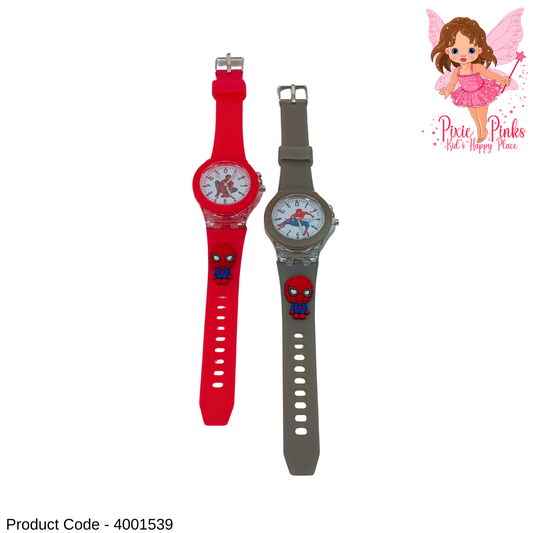 PixiePinks Spider-Man Kids Watches – Cartoon Character Design, Adjustable Strap – Red & Black