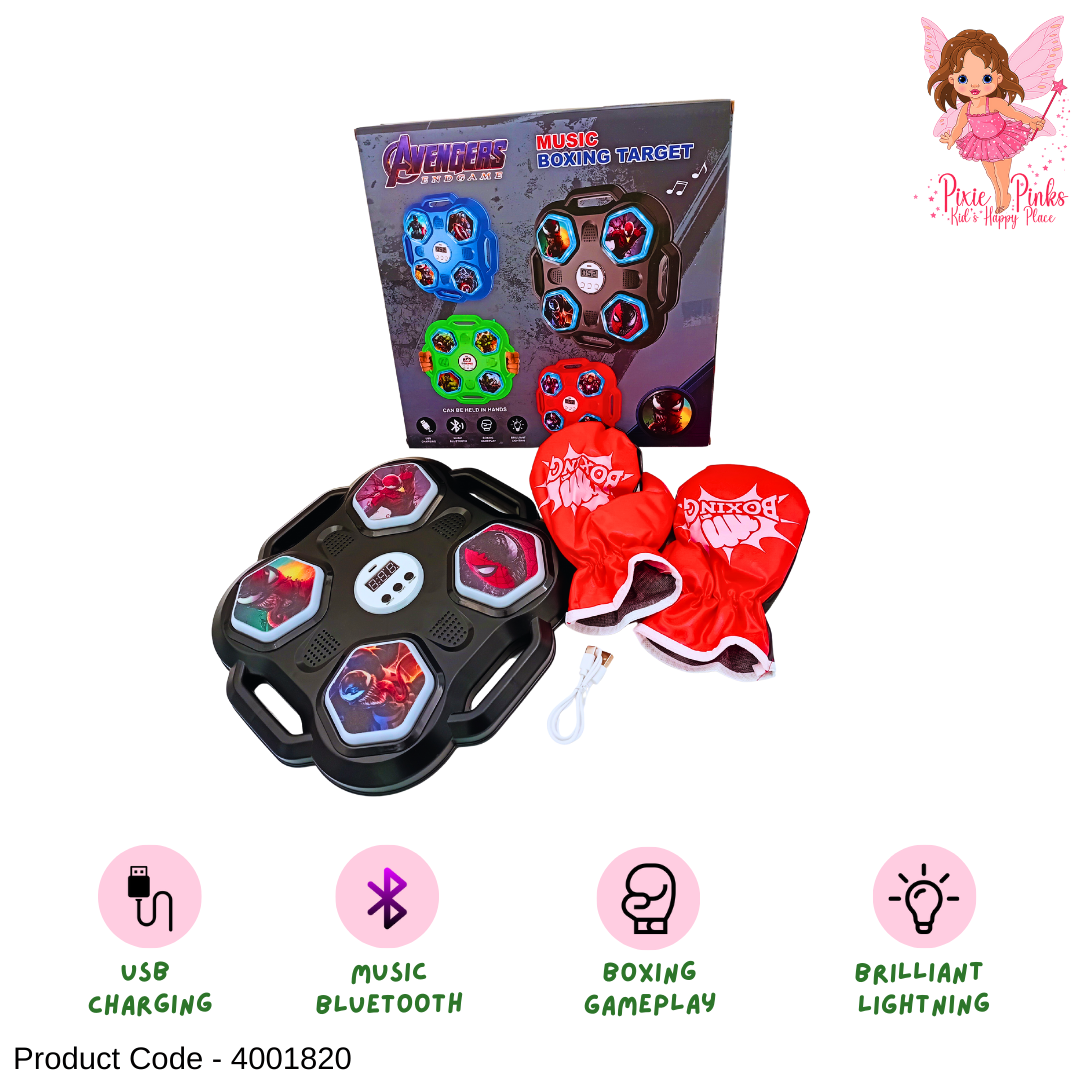 Kids Avengers Music Boxing Target – USB Rechargeable Interactive Boxing Pad with Music, Bluetooth & LED Lights | Fun Training Toy for Ages 3+