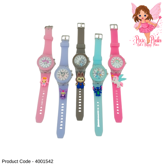 PixiePinks Kids Girls Watches – Cute Cartoon Character Themes (Bunny, Kuromi, Labubu, Stitch & Unicorn)