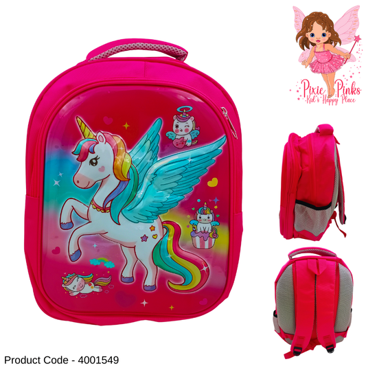 PixiePinks Baby Unicorn Girls School Bag – Large 43cm Pink Backpack with 3 Compartments & Side Pockets (Grade 3–6)