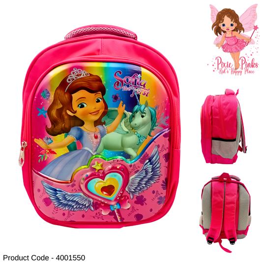 PixiePinks Sofia the First Girls School Bag – Large 43cm Pink Backpack with 3 Compartments & Side Pockets (Grade 3–6)