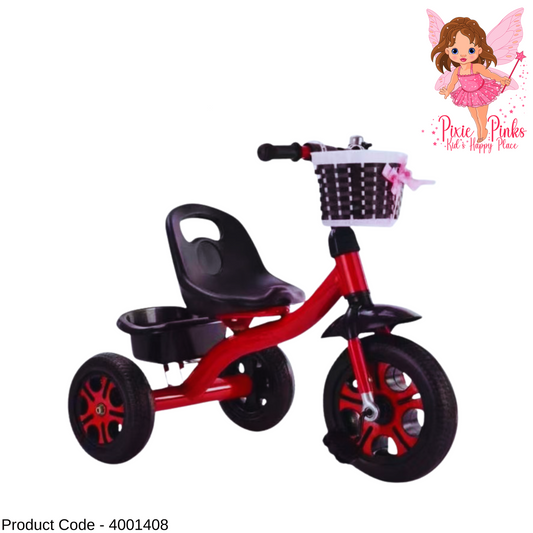 PixiePinks “Basket Buddy” Kids Tricycle with Bell, Front & Rear Basket, Comfortable Seat