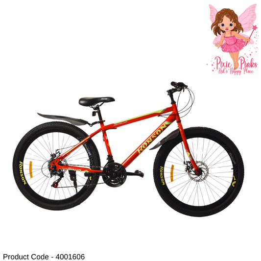PixiePinks 26” Red MTB Mountain Bike for Boys 10+ – 21-Speed Gear, Double Wall Alloy Rim & Dual Disc Brakes