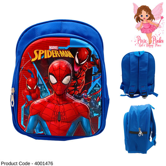 🕷️ Embossed Spider-Man Kids Backpack – 31cm Blue School Bag for Boys (Nursery to Grade 1)