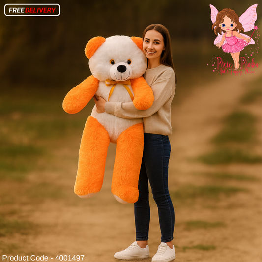 PixiePinks Giant Orange & White Hug Buddy – 3.5 Feet Cuddly Plush Toy | Teddy Bear