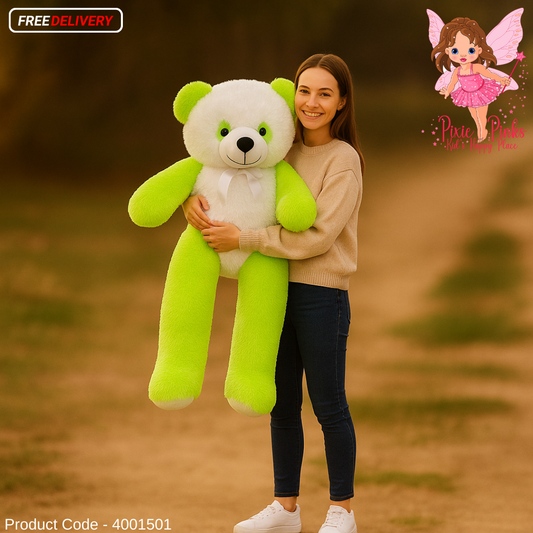PixiePinks 3.5ft Cute Lime Green & White Hug Buddy  – Soft Plush Gift for Kids & Loved Ones | Teddy Bear