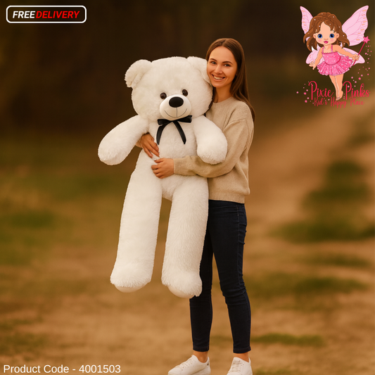 PixiePinks 3.5ft Giant White Hug Buddy  – Soft Plush Toy with Bow Tie | Free Delivery | Teddy Bear