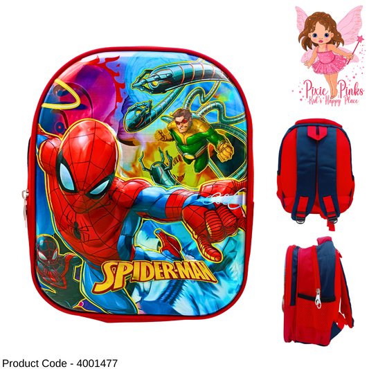 🕷️ Embossed Spider-Man Backpack – 35cm Red & Blue School Bag for Boys (Grade 1 to 3)
