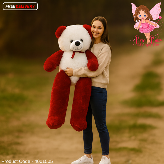 PixiePinks 3.5ft Giant Red & White Hug Buddy  – Soft Plush Gift for Kids & Loved Ones | Teddy Bear