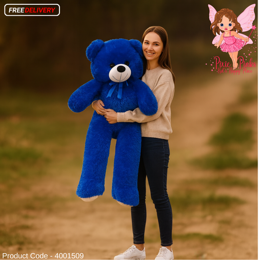 PixiePinks 3.5ft Giant Blue Hug Buddy – Soft Plush Cuddly Toy with Ribbon | Teddy Bear