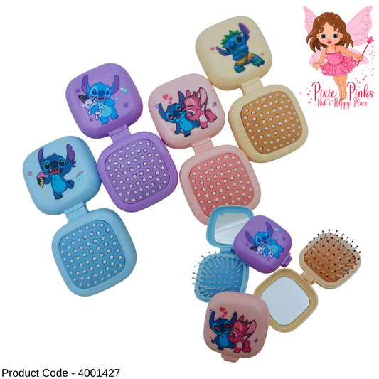 Stitch-Themed Cute Foldable Makeup Mirror with Mini Comb – Portable 2-in-1 Air Cushion Massage Brush