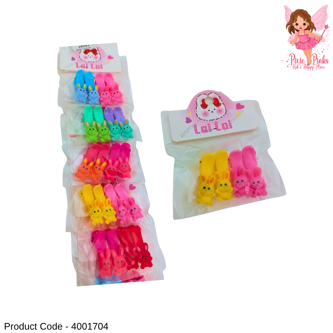 4-in-1 Pretty Bunny Hair Clips Pack – Cute & Colorful Accessories for Girls
