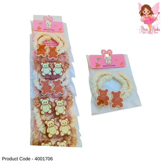 2-in-1 Cute Bear Hair Bands Set – Adorable Elastic Bands for Girls