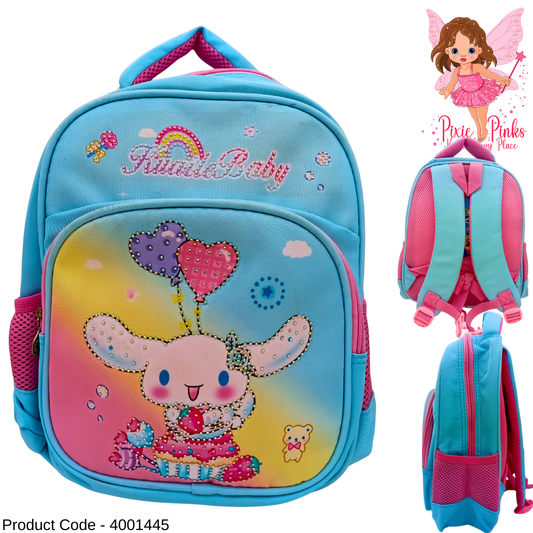 🌈 Cute Blue Bunny Kids Backpack – School Bag for Girls (Nursery to Grade 1)