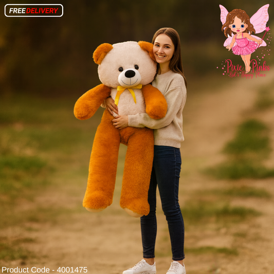 Two-Tone Giant Teddy Bear – 3.5ft (White & Orange Brown) | Pixie Pinks 3.5 Feet Hug Buddy
