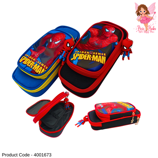 Spiderman Pencil Case with Keytag – 2 Compartment Storage Box for Kids