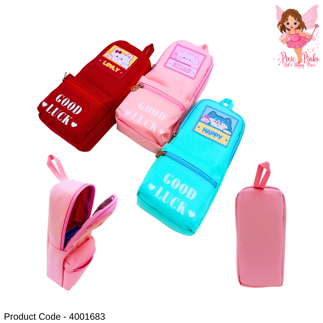 Good Luck Pencil Pouch with Hanger – Spacious & Cute School Stationery Case for Kids