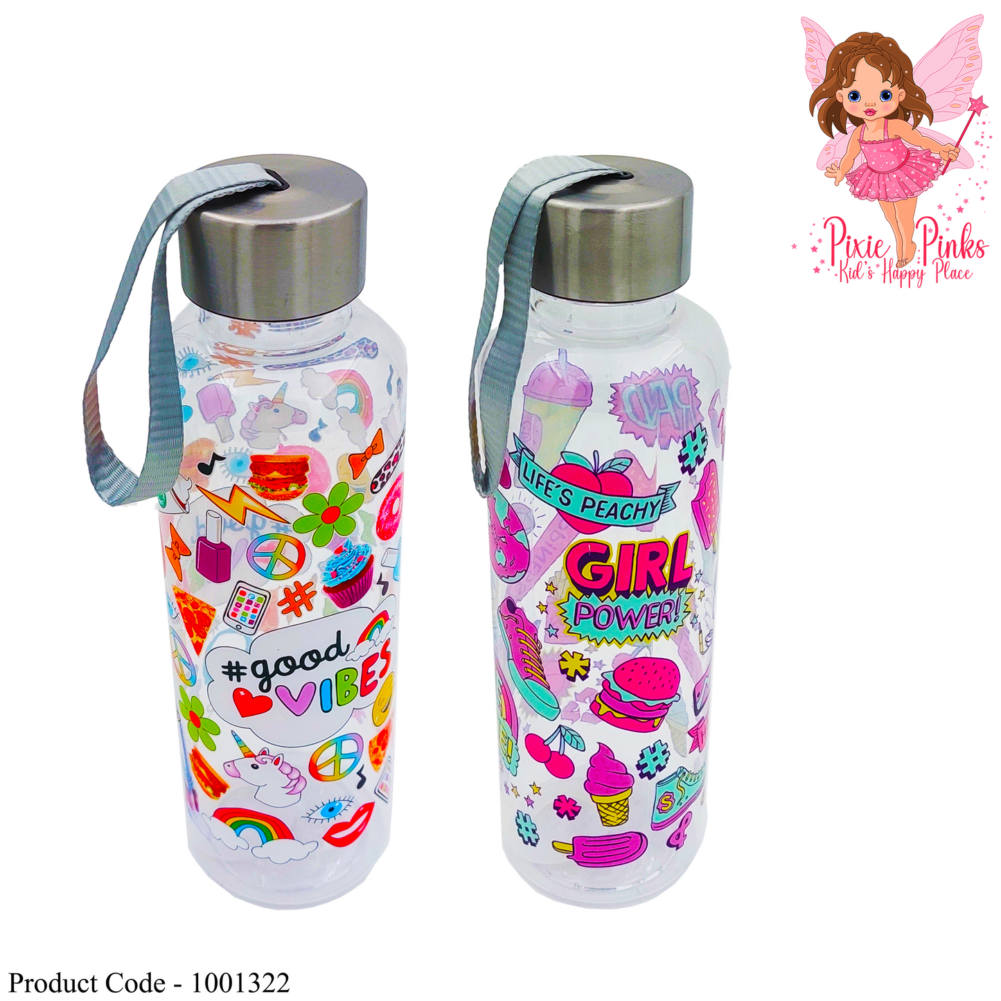 Good Vibes BPA-Free Water Bottle with Fun Sticker Design