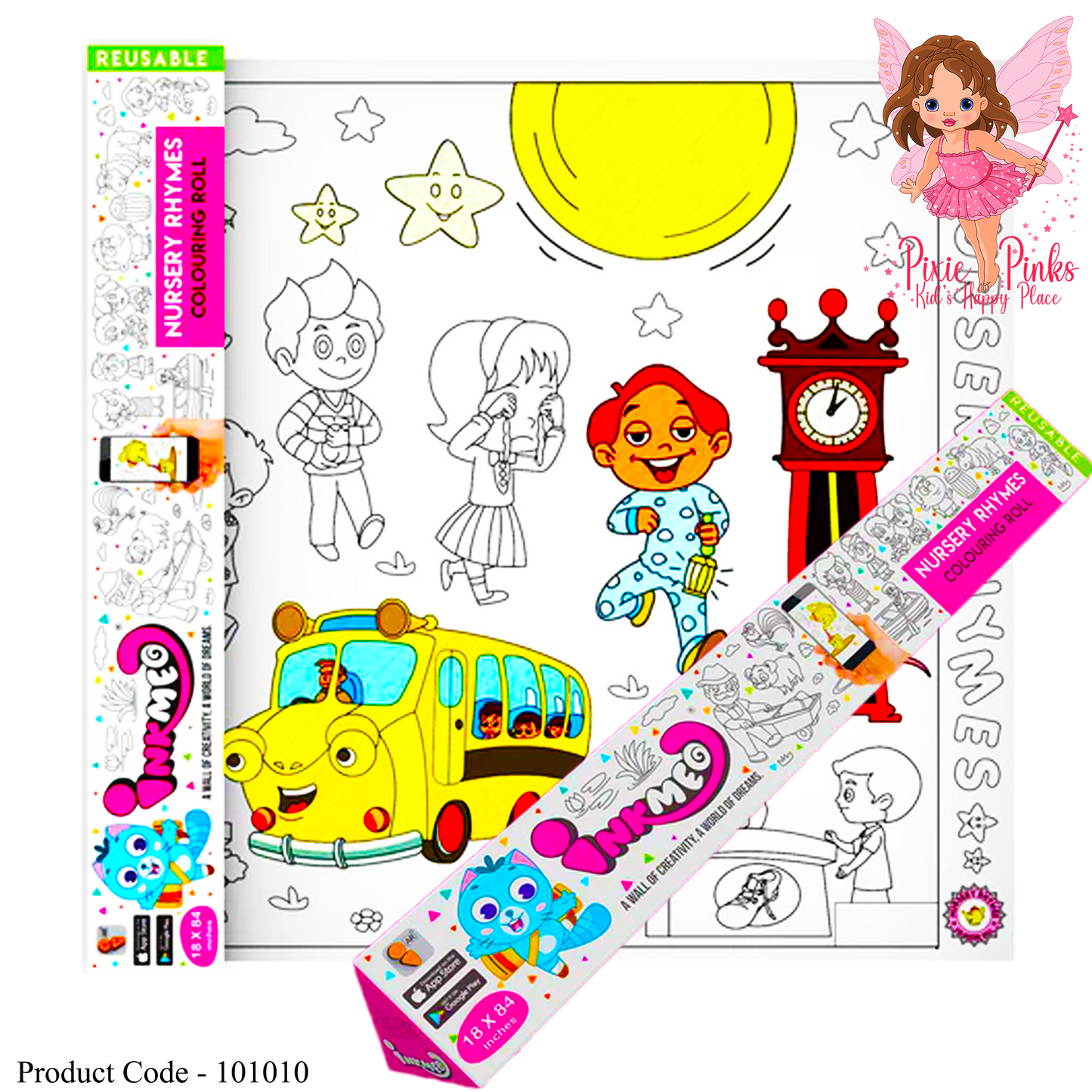 Nursery Rhymes Wall Stick Coloring Roll (18 x 84 inches) with Augmented Reality Technology