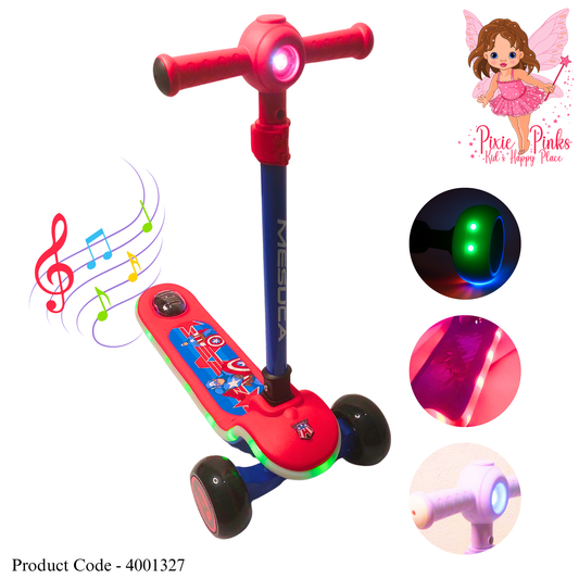 Pixie Pinks Superhero Musical Light-Up Scooter – Red & Blue Edition