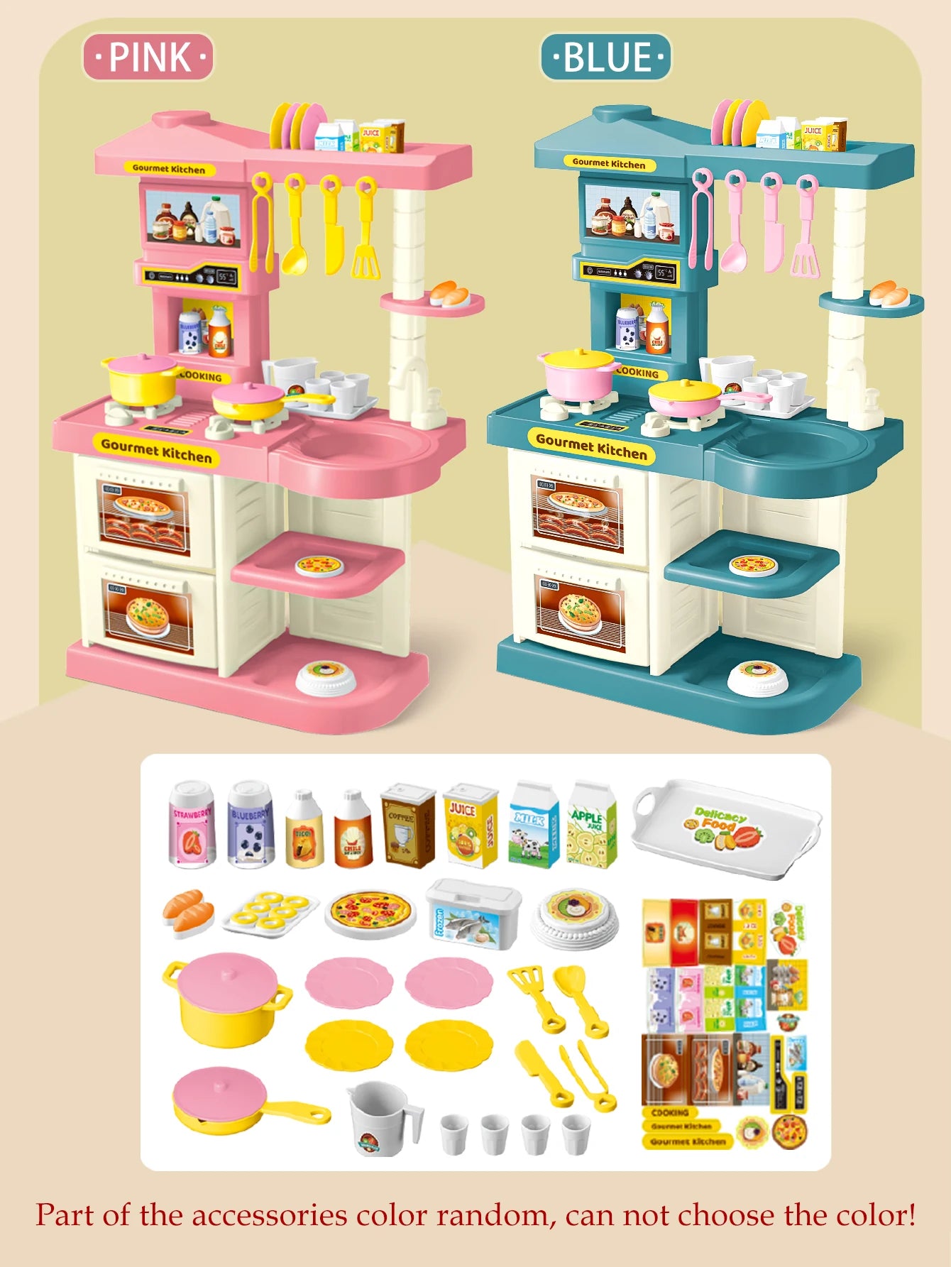 Play Kitchen Accessories, Kitchen Playset Toys for Kids Foods Pots
