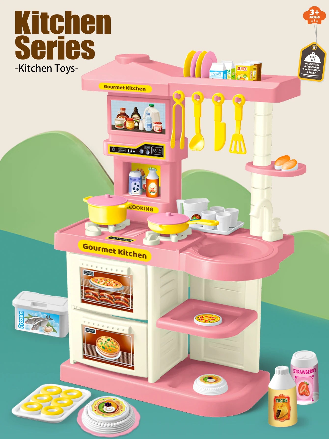 Play Kitchen Accessories, Kitchen Playset Toys for Kids Foods Pots