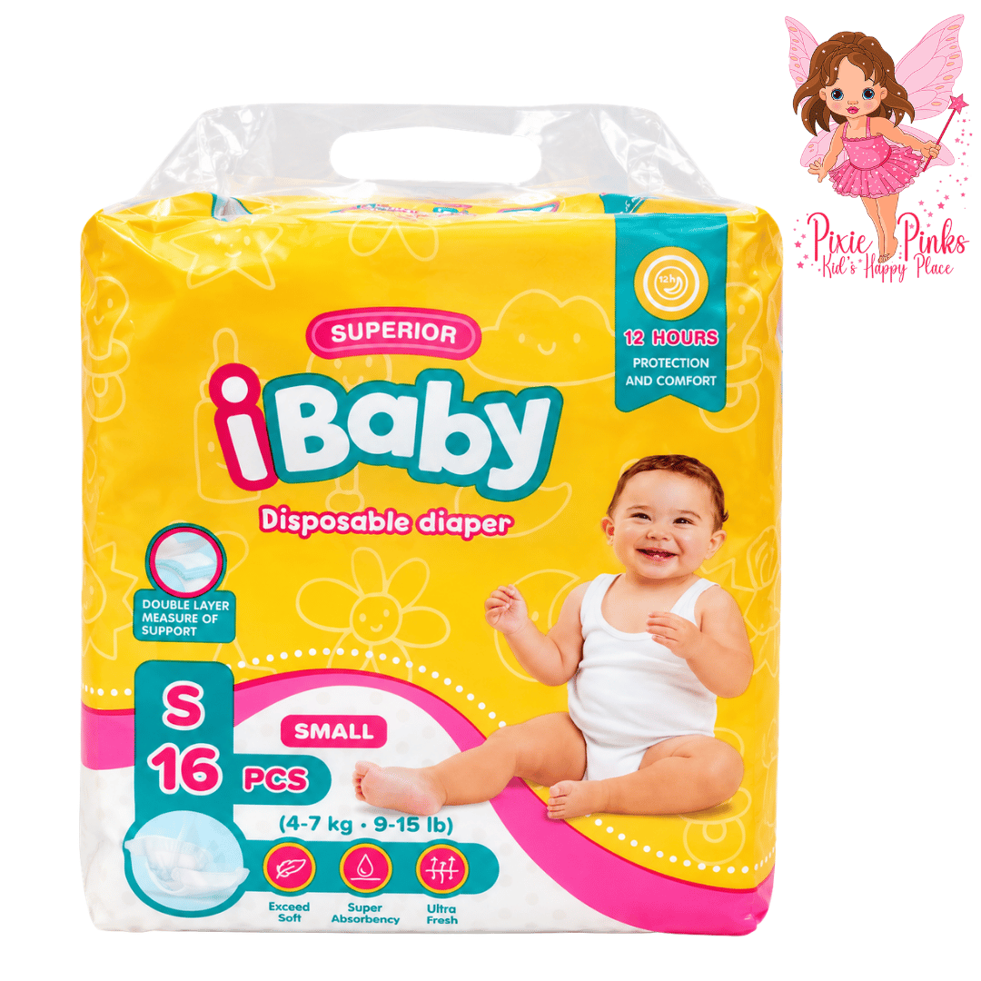 iBaby Superior Baby Diapers Small (S) – 16 PCS | 4–7 kg | 12-Hour Protection