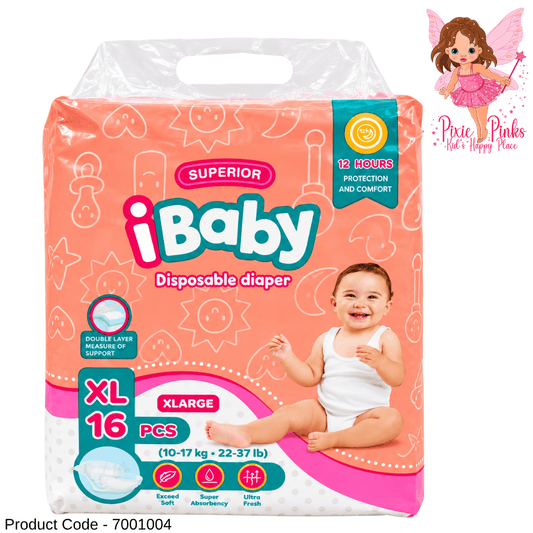 iBaby Superior Baby Diapers Extra Large (XL) – 16 PCS | 10–17 kg | 12-Hour Protection